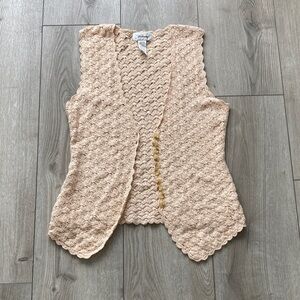 Worthington Crocheted Vest Women’s M Peach Bohemian Knit Cotton Summer Boho